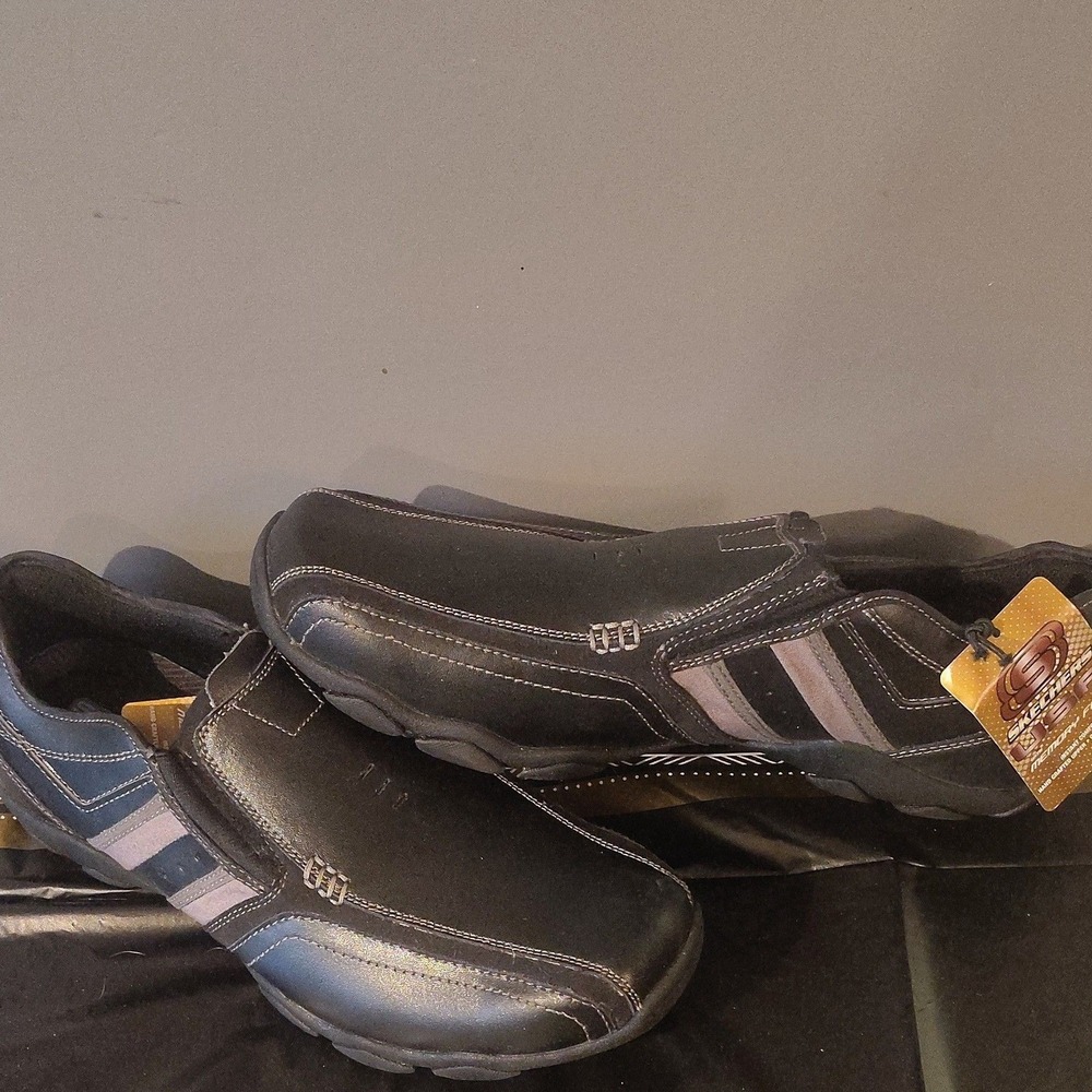 Skechers‎ USA Relaxed Fit Memory Foam Loafers Black Slip On Shoes Mens
